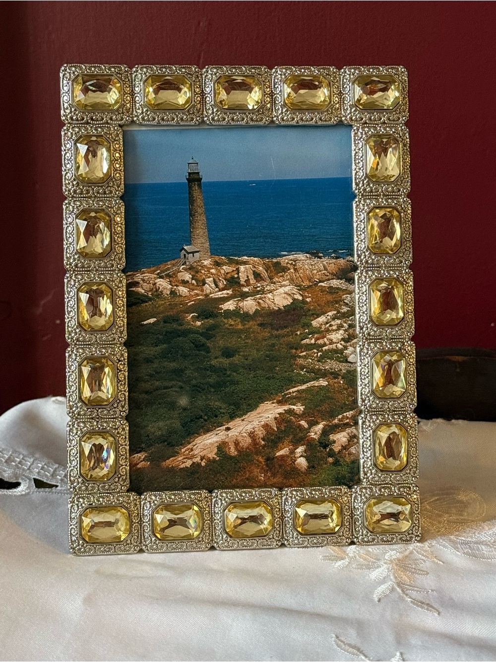 Papyrus Silver Marcasite Frame with Gray Topaz Jewel Stones 4x6”